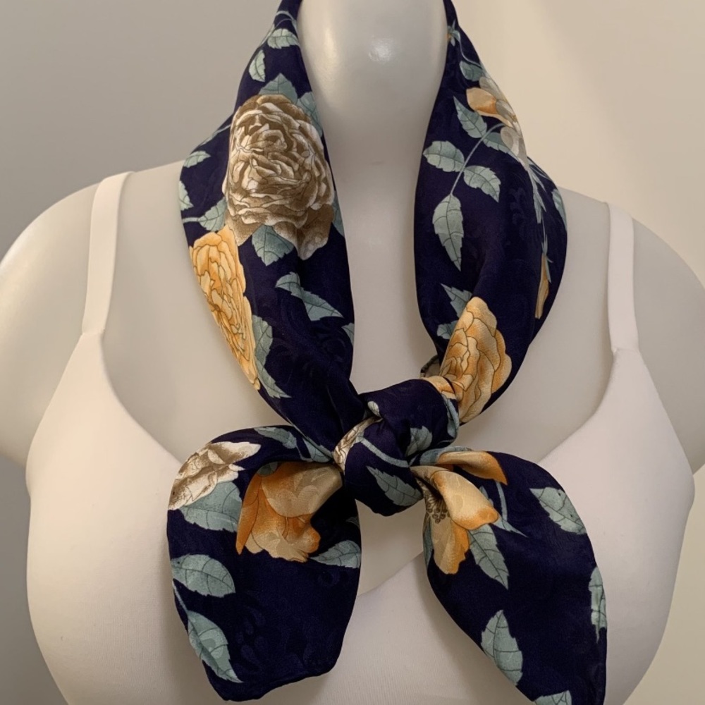Double-Face  Digitally Print Silk Scarf - Blue/Orange